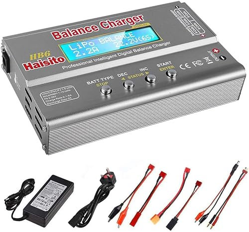 Haisito Cargador de Equilibrio de batería de 80W 6A Lipo Descargador para batería de LiPo/Li-Ion/Life (1-6S), NiMH/NiCd (1-15S), Cargador de Equilibrio de batería RC Hobby con Adaptador de CA