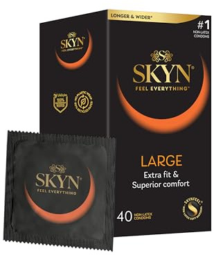 SKYN Large Condoms Pack of 40 / Skynfeel Latex Free Condoms for Men, Extra Large, Thin XL, Smooth Straight Shape, 56mm Wide