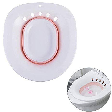 Bidé plegable de plástico para baño, ayuda de lavado, capacidad adecuada para adultos, para colocar en el borde del inodoro (aprox. 39 x 36 x 12 cm), color rosa