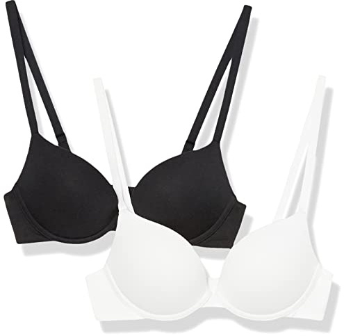 Amazon Essentials Women's Push-Up Cotton Bra, Pack of 2, Black/White, 34A