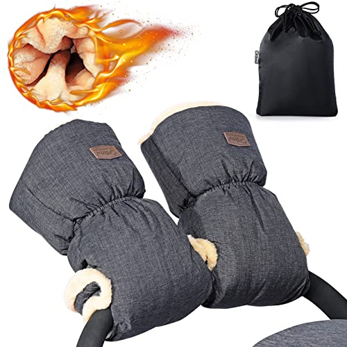 Orzbow Faux Sheepskin Stroller Gloves, Universal Winter Anti-Freeze Stroller Mittens, Waterproof Extra Thick Hand Muff for Cold Weather, Cozy & Warm, Dark Grey