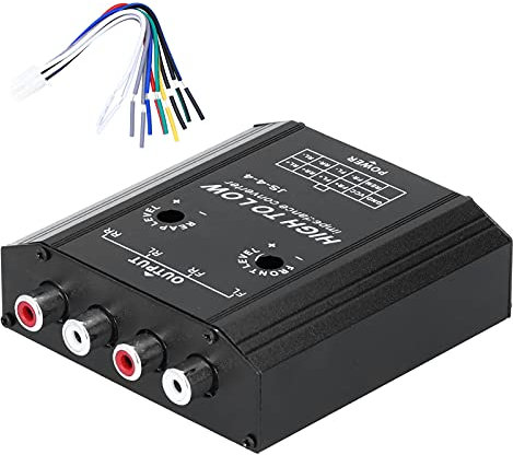 Convertitore audio da alto a basso, convertitore di impedenza audio a 4 canali da 12V Frequenza dell'altoparlante della radio stereo dell'auto con linea RCA da alta a bassa