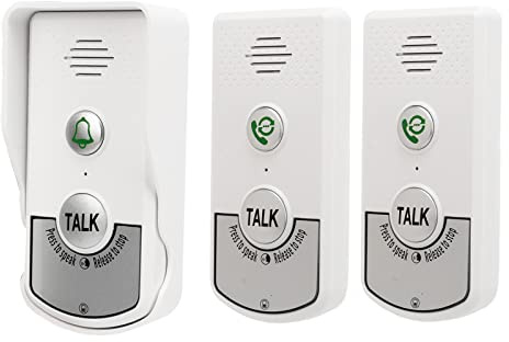 Trådlösa Intercom-dörrklockor, med 1 Utomhusklocka och 2 Inomhusklockor, Intelligenta Intercom-dörrklockor, 1 000 M Avstånd, 2 000 MAh, IP54, för Husfabriker, Vit
