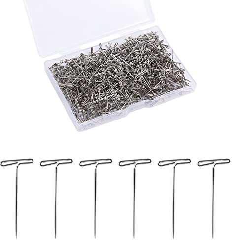 500 pezzi 25 mm Spilli a T, T Pins Acciaio Inossidabile Spilli Dritti con una Scatola di Immagazzinaggio per Parrucche Artigianato Blocco Lavoro a Maglia Cucito Gioielli (Spilli a Forma di t)