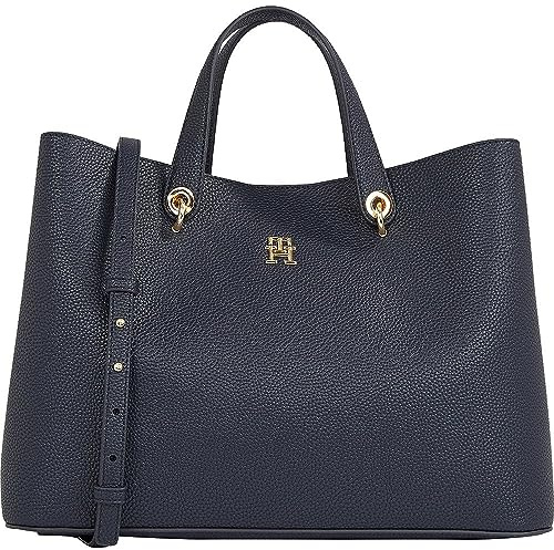 Tommy Hilfiger Damen Satchel Tasche Emblem abnehmbarer Schulterriemen, Blau (Space Blue), Einheitsgröße