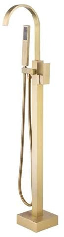 BiaoTeng Grifo De Pie Para BañEra Exenta Cascada Oro cepillado Monomando latón Caliente o frío Grifo De BañEra De Pie Grifo BañEra Suelo, Oro cepillado