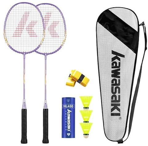 Badminton Racket Professional Badminton Sets of 2 Lightweight Badminton Rackets for Backyard with 3 Shuttlecocks, 2 Racquet Overgrips & Carrying Bag for Training, Sports(Purple)