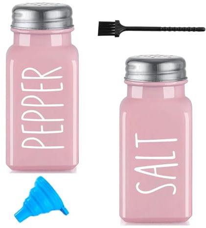 Salz- und Pfefferstreuer Set aus Glas und Edelstahl Salzstreuer Pfefferstreuer Gewürzstreuer Camping Zuckerstreuer Küchenzubehör 2 Stück (Rosa & Rosa)