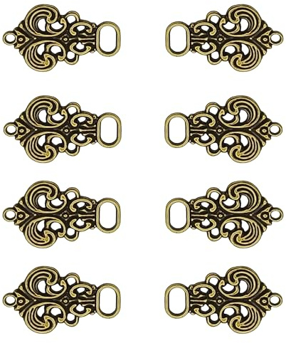XCSJ Ganchos Metal Para Corpiño Dirndl, 8 Pcs (4 Pares), Botones Dirndl, Ganchos Corpiño Bonitos Ojales De Corpiño Para Dirndl Traje Tradicional, Falda Traje Tradicional,Corpiño,33x21mm (Bronce)