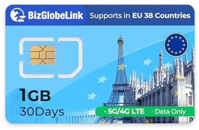 EIOTCLUB Tarjeta SIM de datos: ideal para puntos de acceso inalámbricos móviles, routers, memorias USB, ordenadores portátiles, tablets, sin contrato | Red 5G/4G LTE | Cobertura en 33 países europeos