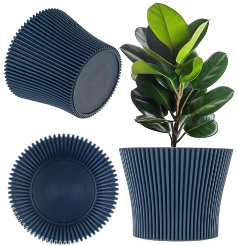 KADAX - Vaso per fiori in plastica, vaso da fiori dal design moderno, vaso per piante da interno, vaso per erbe aromatiche per interni ed esterni (Blu scuro, 19 cm)