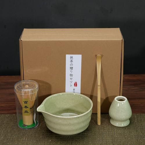 4 PCS Matcha Whisk Set, Green Matcha Set Whisk and Bowl, Japanese Matcha Tea Kit Perfect for Matcha Lovers Matcha Tea Set Matcha Powder Kit