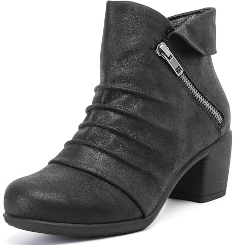 Ruiee Women's Ankle Boots Low Chunky Heeled Ladies Booties Slouchy Fashion Comfort Round Close Toe Winter Fall Boots for Women.240303 Black BMF UKsize5