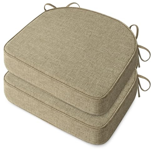 MineCozy Chair Cushions for Dining Chairs 2.5 Thickened Indoor Kitchen Seat Cushions Set of 2 Non Slip Seat Pad with Washable Cover and Ties (17 x16, Beige)