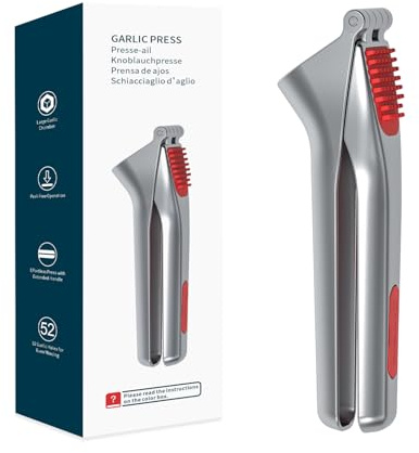KITCHENDAO Hochleistungs-Knoblauchpresse mit integriertem Schaber und Reinigungsschieber, Knoblauchzerkleinerer aus Zinklegierung, Garlic Press mit großem Behälter (Kein Schälen Nötig)