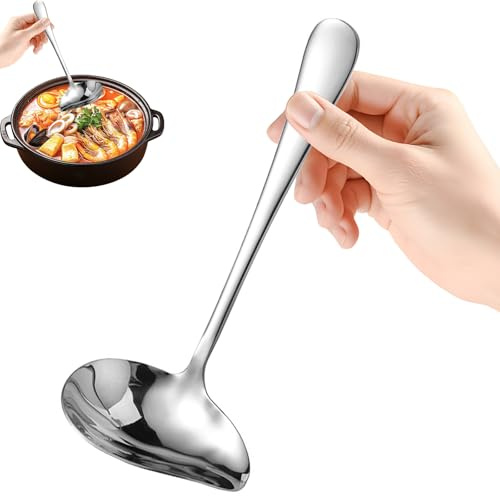 Såssked med pip, rostfritt stål soppslev såssked slev | Såssslev soppslev liten slev för soppsåser steksåser dressingar (17,3 cm)