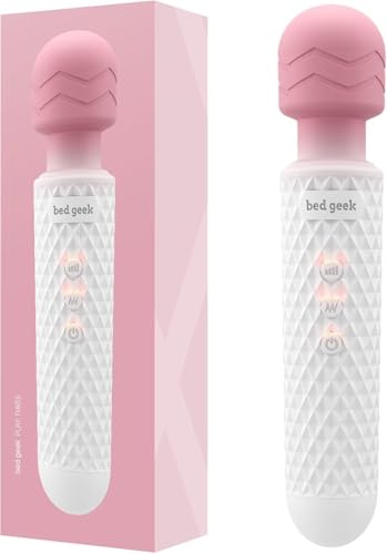 bed geek Handheld Cordless Personal Wand Massager – Waterproof, USB Rechargeable, 20 Vibration Patterns, 8 Speeds, Memory Feature, Skin-Soft Silicone for Ultimate Relaxation Tool