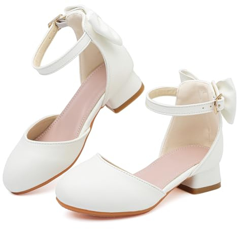 Mokayu Girls Glitter Mary Jane Princesss Shoes Dress Shoes Low Heels Toddler Sandal Sequin Party Wedding Birthday Prom Cosplay Shoes White-1 UK3.5