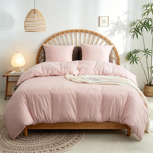 AYSW 16 Couleurs Sets de Housses de Couettes 200x200 cm Double Fermeture Éclair 3 Pièces Microfibre Brossée 100 Fils/cm² + 2 Taies d'oreiller 65x65 cm Rose Parure de Lit Adulte 2 Personnes