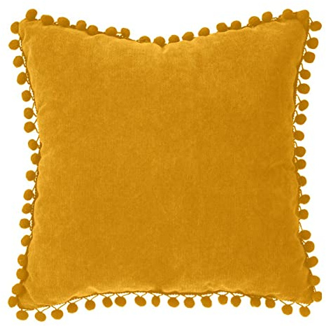 Atmosphera - Kissen mit Pompons - ockergelb - 40x40 cm - Ocker