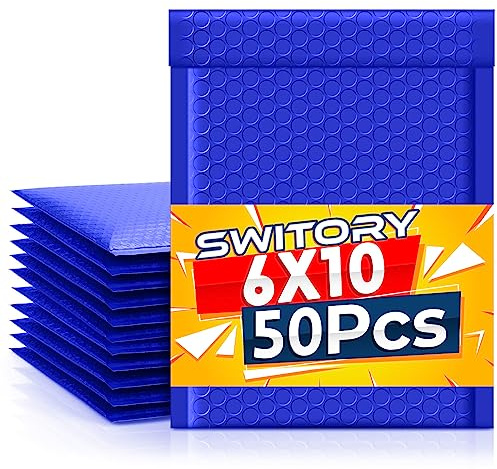Switory 50 sobres acolchados de burbujas de polietileno A5, con forro de burbujas, autoadhesivos, para embalaje, 15,3 x 22,9 cm, color azul