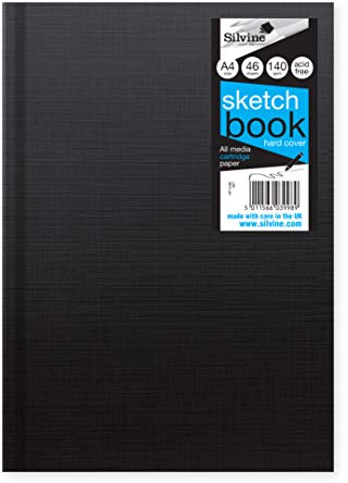 Silvine A4 Portrait Casebound Sketchbook - 96 Pages (48 Sheets) 140gsm Textured White Cartridge Paper