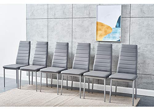 Panana Set of 6 Modern Dining Chairs Kitchen Chair Leather with Solid Metal Legs (6Chair, Grey)