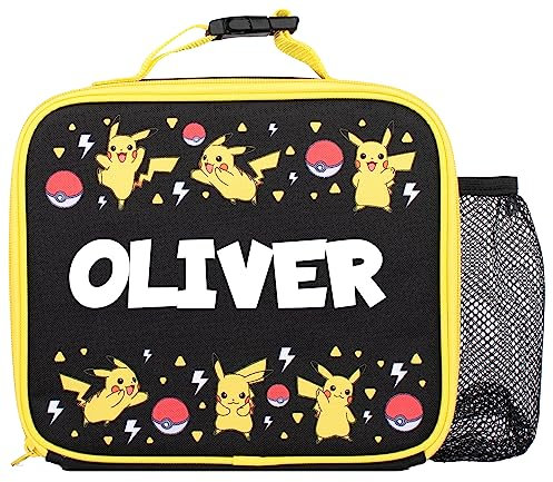 PoKéMoN Borsa per il pranzo personalizzata Pikachu – Borsa per il pranzo per bambini per ragazzi e ragazze – Borsa termica per il pranzo per bambini – Pokemon – nero/giallo