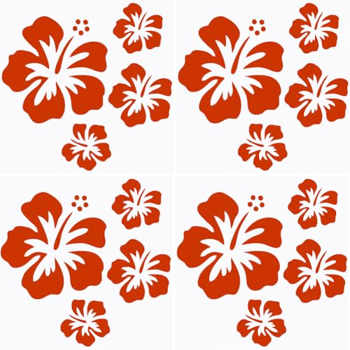 GORGECRAFT 4 feuille D'Autocollants Hawaïens en Forme de Fleur D'Hibiscus pour Voiture Autocollants Réfléchissants Rouges Vinyle Imperméable Décoration Extérieure Automobile pour SUV Camion Moto Noël
