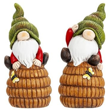 PMS Set of 2 17cm Gonk Gnome Sitting on Beehive Ceramic Garden Ornament Decoration