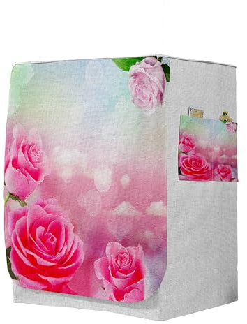 Odot Copri Lavatrice Esterni, Coprilavatrice da Esterno Antipolvere Anti Sunlight, Copertura per Lavatrice e Asciugatrice con Aperture Frontali (L-capacità 10,5~12 kg,Rosa Rosa)