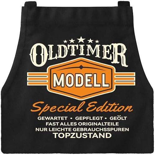 XCSJKJ Grillschürze für Männer Kochschürze Herren Schürze lustig, mit 4 Taschen Grill schürze für Männer küchenschürze Herren personalisiert OLDTIMER MODELL (Universeller Stil – 4 Taschen)