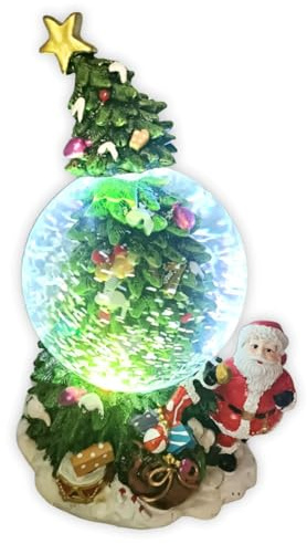 Glac Store Sfera di Neve Natalizia con Albero e Babbo Natale, 20x12 cm, Ampolla in Vetro con Effetti Sonori, Decorazione Festiva