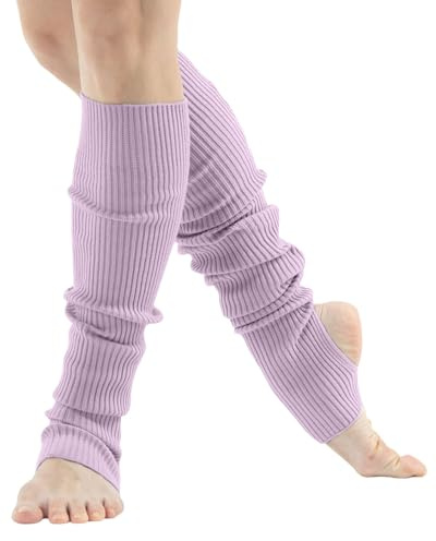 EQWIGKEIT Calentadores para mujer, de invierno, suaves, largos, cálidos, cómodos, calentadores de piernas, de punto, calentadores de pantorrilla, calcetines coloridos, Color lila claro., Talla única