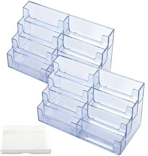 FAREASTSHOP 2 soportes para tarjetas de visita acrílicos con 8 compartimentos, soporte transparente para tarjetas de visita, organizador de tarjetas de visita de escritorio, soporte para tarjetas para