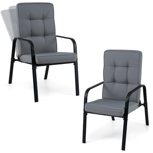 GIANTEX 2er Set Gartenstuhl, Relaxsessel mit Verstellbarer Rückenlehne & Abnehmbaren Kissen, Esszimmerstühle mit Hochlehne, Balkonmöbel, Liegestühle für Garten, Hinterhof, Terrasse