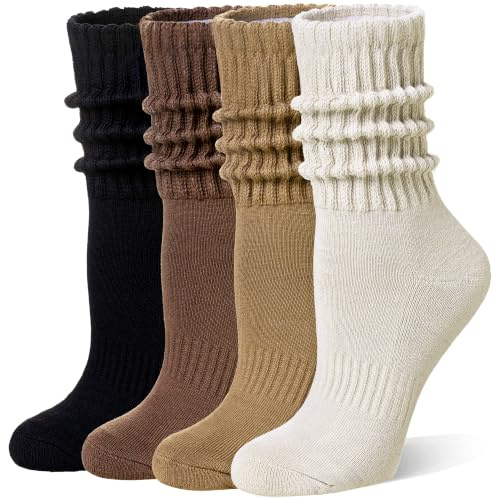 SEEYAN Slouch Socks For Womens Scrunch Crew Retro Cotton Boot Cozy Slouchy Calf Socks 4 Pairs