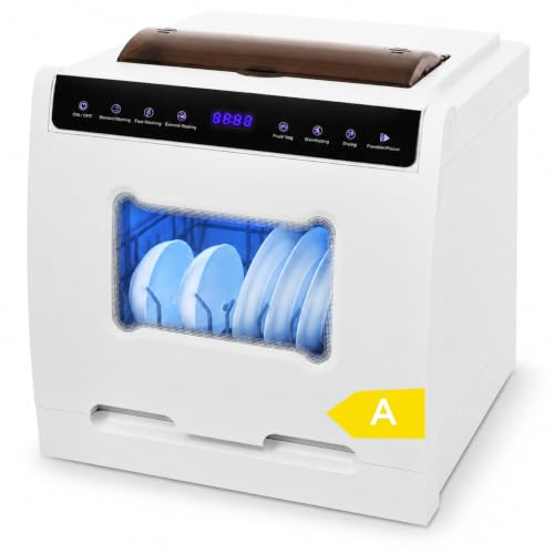 Mini diskmaskin, bordsdiskmaskin med vattenanslutning, minidiskmaskin, 6 program, 72 °C hygienrengöring, varmluftstorkning, frukt grönsakstvätt för kök, lägenhet, camping, husbil