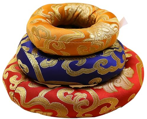Tibetan Singing Bowl Pad 3pcs Cotton Buddha Sound Bowl Mat | Auspicious Cloud Pattern, Chinese Style Embroidery, Meditation and Gift Use, Three Piece Set Color Color