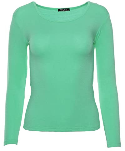 Easy Young Fashion - Damen Basic Rundhals Shirt - Langarm Unterziehshirt - Skinny Fit 1093 - Mint L