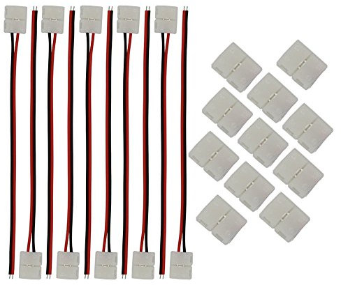 CESFONJER Lot 20 connecteurs pour bande lumineuse LED comprenant un fil connexion sans soudure LED à 2 broches 8 mm large, un connecteur de bande LED à 2 broches pour SMD2835, des bandes LED RVB 3528