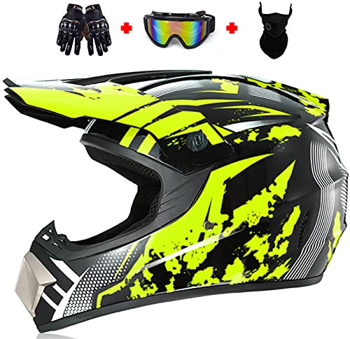 Motors Motorradhelm Kinder Cross Helme Sturzhelm Schutzhelm Helm für Motorrad Kinderquad und Crossbike Motocross Helm Set mit ATV/MTB/MX Mountainbike DOT/ECE Certified,A,S