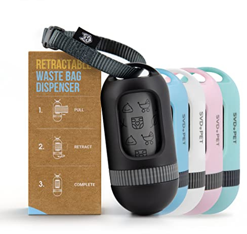 SVD.PET Dog Poop Bag Dispenser, Retractable Waste Bag Fits Any Dog Leash, Leak-Proof Waste Bags, Poop Bag Holder, Doggy Walking Accessory (Black)