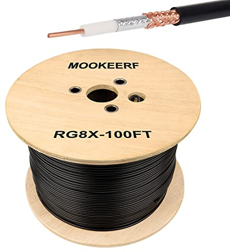 MOOKEERF RG8X Coaxial Cable 100ft,Low Loss 50 ohm RG 8X Cable 100 Feet,Black