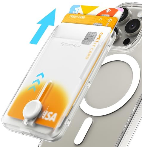 Sinjimoru Pop Up Phone Wallet for MagSafe, Magnetic Phone Credit Card Holder for Back of Cell Phone Case with Quick Access for iPhone 15 14 13 12 Series. M-Button Wallet Matte Clear