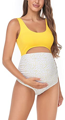 EastElegant Costume da bagno a pois con stampa di premaman taglio un pezzo costume da bagno premaman, Giallo, S