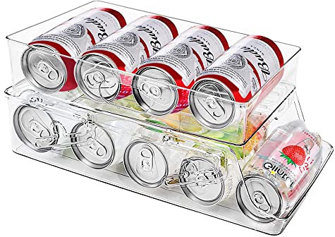 YAJIAYA Double Layer Foldable Fridge Can Organizer 2 Tier Automatic Rolling Can Dispenser for Fridge Kitchen Refrigerator Storage