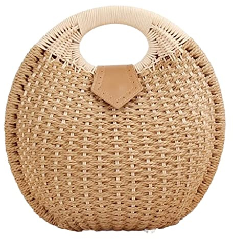 Halmväska Halm Strandväska Stråväska Handvävd Handväska I Rotting För Kvinnor Med Rund Skal-väska Med Topphandtag Sommar, Avslappnad Väska För Kvinnor, Väska Clutch Strandväska Halmväskor Halmhandväsk