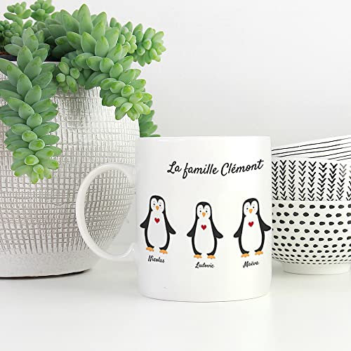 CADEAUX.COM - Tasse Personnalisable - Mug Personnalisable Famille Pingouins - 3 Prénoms - Cadeau Maman - Idée Cadeau Personnalisé Photo et Message - Idée Cadeau Fête des Mères - Idee Cadeau Femme