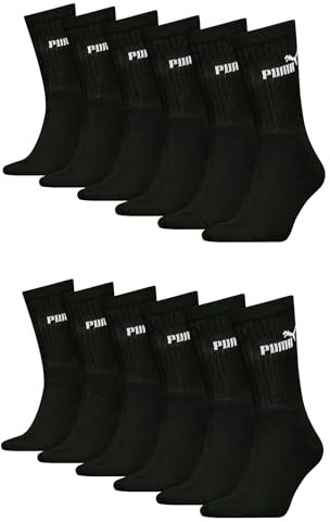 PUMA Unisex Crew Tennissocken Sportsocken Socken für Damen Herren 12 Paar, Farbe:200 - black, Socken & Strümpfe:43-46